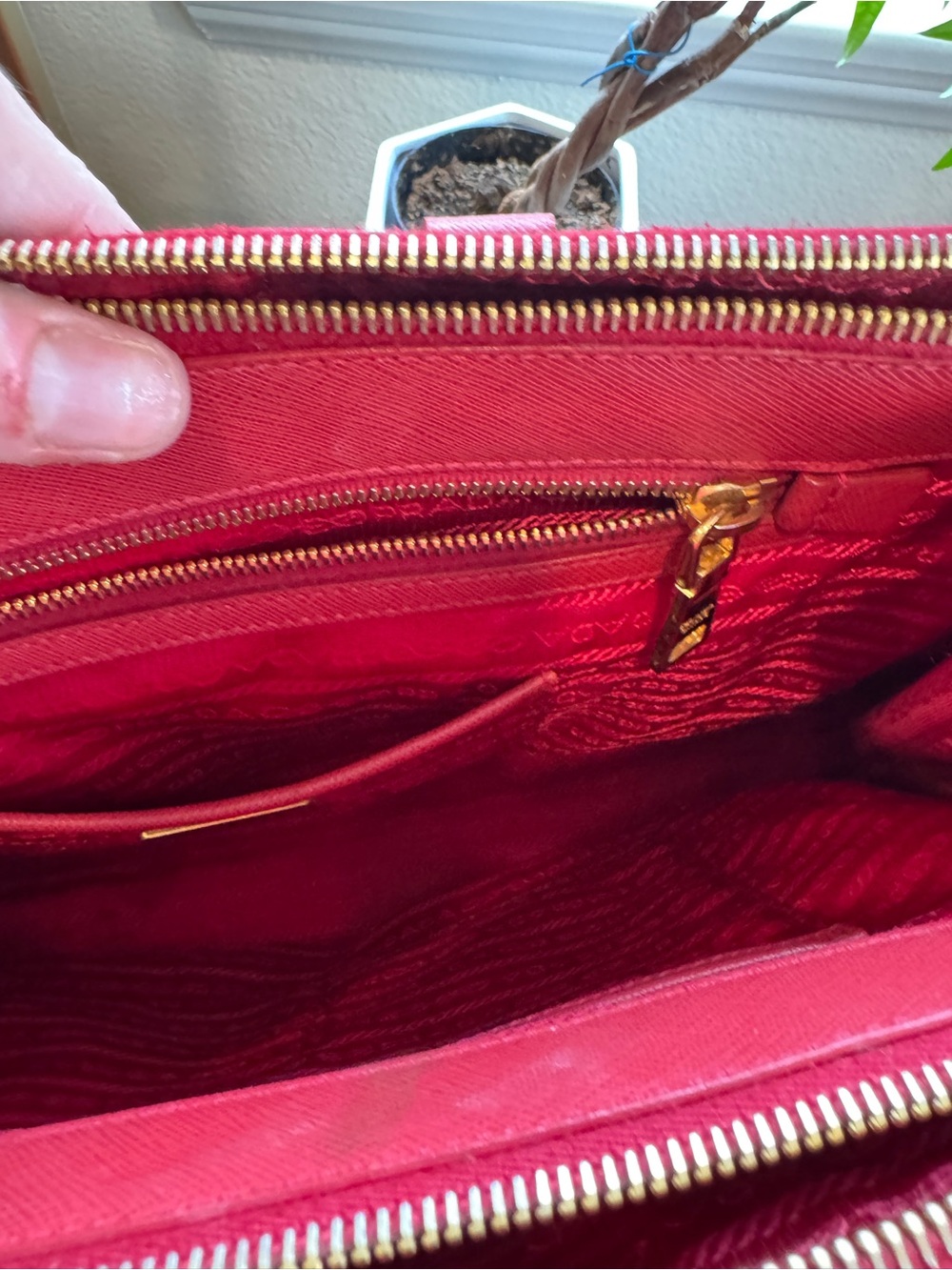 Prada Cherry Red Saffiano Tote with Gold Accents - Picture 12 of 14